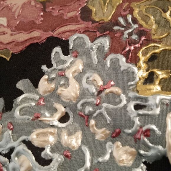 VTG Hand Embellished Sweatshirt Floral Vinyl Applique 80's Eclectic Grandma XL - Picture 10 of 13